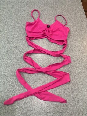 SHEIN Fuchsia Ribbed Knot Front Wrap Tank